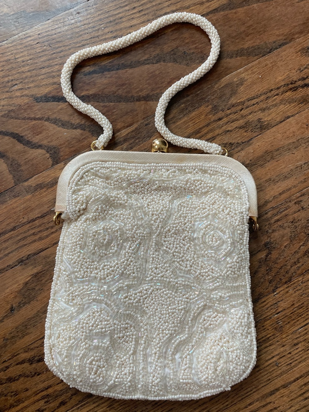 Vintage Jeanne Lottie White Beaded Evening Bag Clasp Bridal Clutch